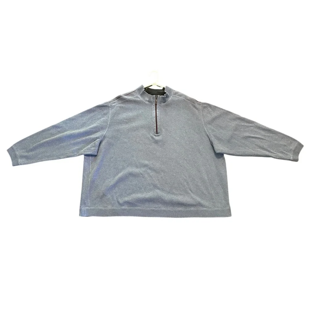 Tommy Bahama Blue Quarter Zip Pullover Mock Neck Sweater Men's 4XL